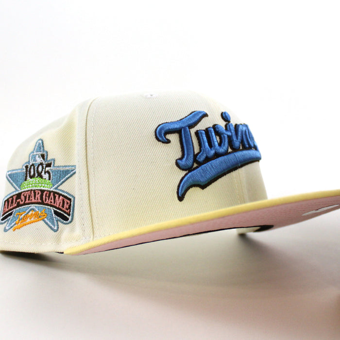 Minnesota Twins 1985 All Star game New Era 59Fifty Fitted Hat (Chrome White soft Yellow Pink Under Brim)