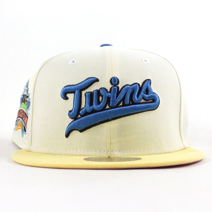 Minnesota Twins 1985 All Star game New Era 59Fifty Fitted Hat (Chrome White soft Yellow Pink Under Brim)