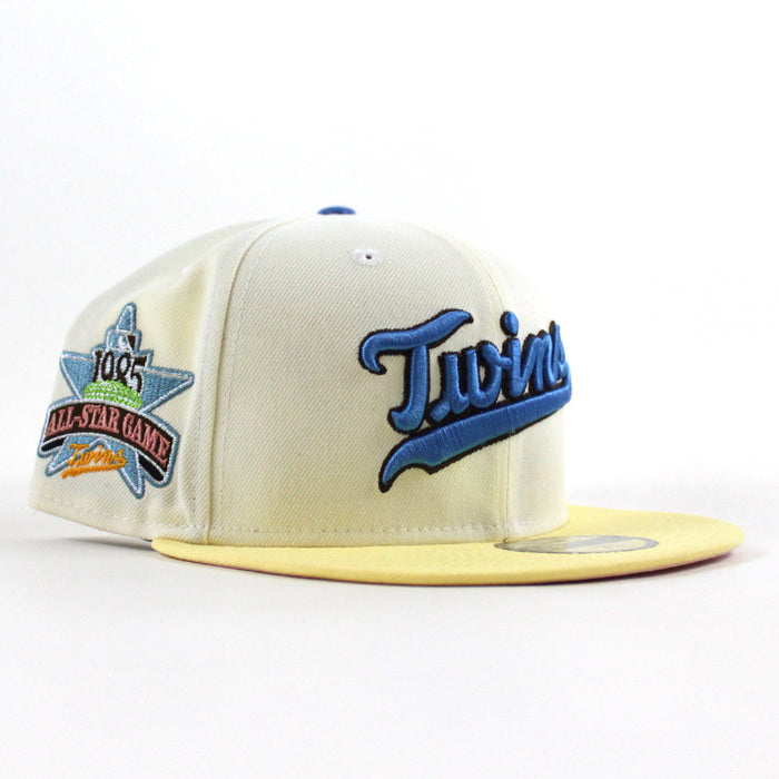 Minnesota Twins 1985 All Star game New Era 59Fifty Fitted Hat (Chrome White soft Yellow Pink Under Brim)