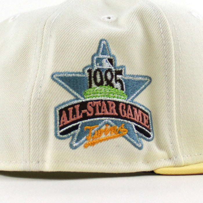 Minnesota Twins 1985 All Star game New Era 59Fifty Fitted Hat (Chrome White soft Yellow Pink Under Brim)