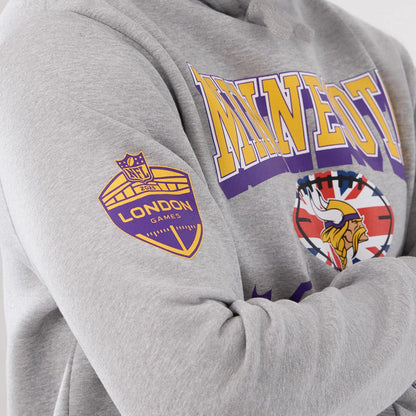 The Male model is wearing Minnesota Vikings NFL International Series Games 2025 Grey Pullover Hoodie 5