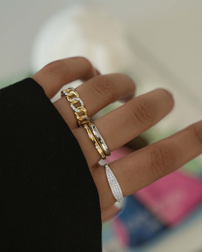 Mixed Metal Pavé Chain Ring