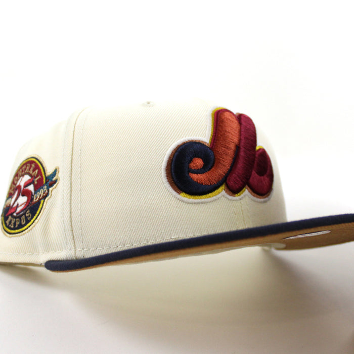 Montreal Expos 25TH Anniversary New Era Fitted 59Fifty Hat (CHROME WHITE NIGHT SHIFT NAVY LIGHT BRONZE Underbrim)
