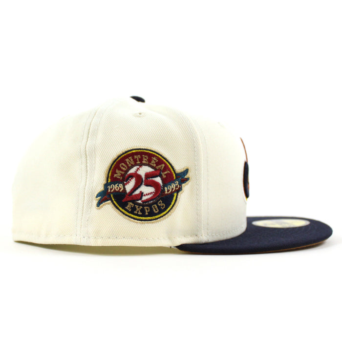 Montreal Expos 25TH Anniversary New Era Fitted 59Fifty Hat (CHROME WHITE NIGHT SHIFT NAVY LIGHT BRONZE Underbrim)