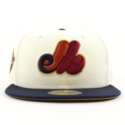 Montreal Expos 25TH Anniversary New Era Fitted 59Fifty Hat (CHROME WHITE NIGHT SHIFT NAVY LIGHT BRONZE Underbrim)