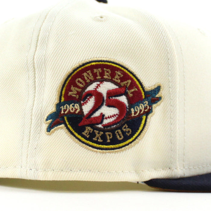 Montreal Expos 25TH Anniversary New Era Fitted 59Fifty Hat (CHROME WHITE NIGHT SHIFT NAVY LIGHT BRONZE Underbrim)