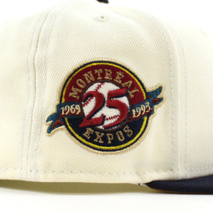 Montreal Expos 25TH Anniversary New Era Fitted 59Fifty Hat (CHROME WHITE NIGHT SHIFT NAVY LIGHT BRONZE Underbrim)