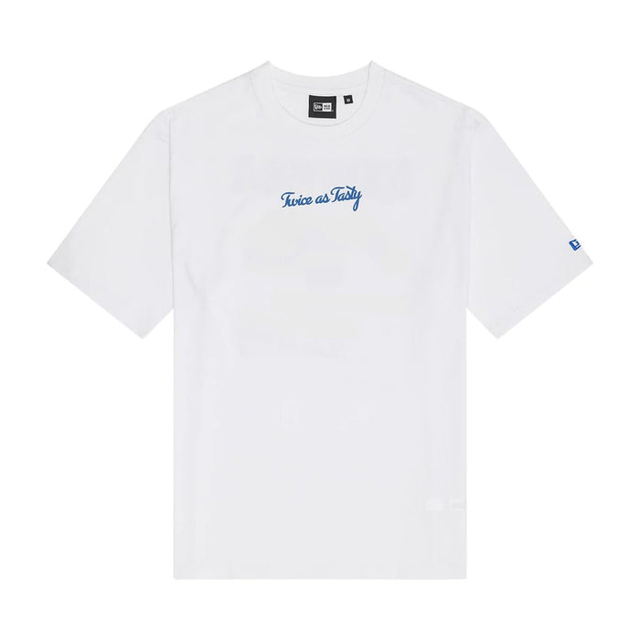 The Male model is wearing New Era Burger Graphic White Oversized T-Shirt 1