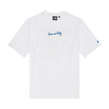 The Male model is wearing New Era Burger Graphic White Oversized T-Shirt 1