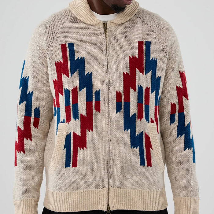 The Male model is wearing  New Era Organic Cowichan Natural Cardigan 6