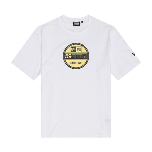 The Male model is wearing New Era Sticker Graphic White T-Shirt 1