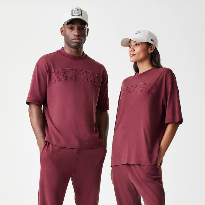 The Male model is wearing  New Era Washed Dark Red Oversized T-Shirt 8