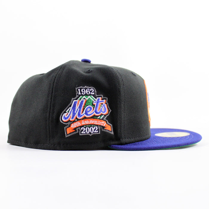 New York ( Drippy Logo )Mets 40th Anniversary New Era 59Fifty Fitted Hat (Black Royal Blue Green Under Brim)