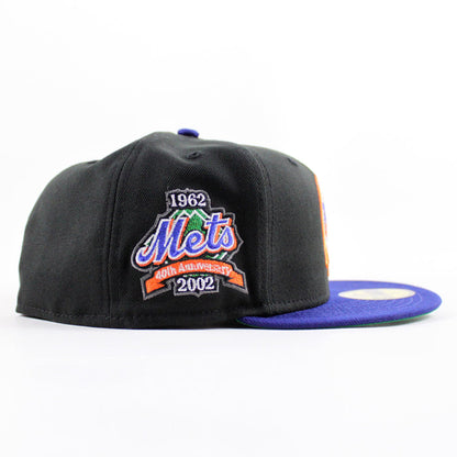 New York ( Drippy Logo )Mets 40th Anniversary New Era 59Fifty Fitted Hat (Black Royal Blue Green Under Brim)
