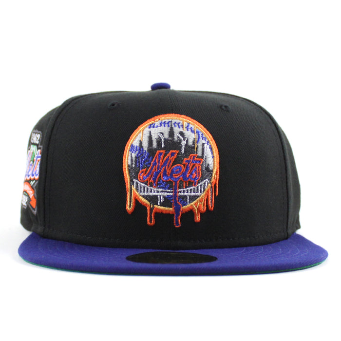 New York ( Drippy Logo )Mets 40th Anniversary New Era 59Fifty Fitted Hat (Black Royal Blue Green Under Brim)