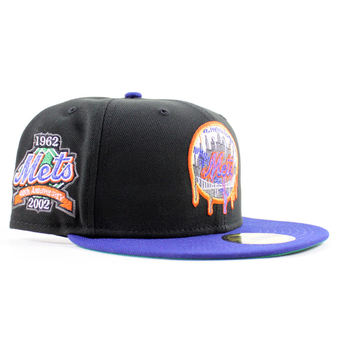 New York ( Drippy Logo )Mets 40th Anniversary New Era 59Fifty Fitted Hat (Black Royal Blue Green Under Brim)