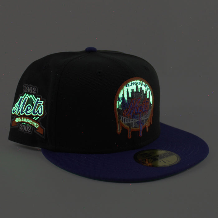 New York ( Drippy Logo )Mets 40th Anniversary New Era 59Fifty Fitted Hat (Black Royal Blue Green Under Brim)