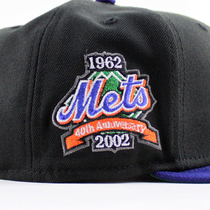 New York ( Drippy Logo )Mets 40th Anniversary New Era 59Fifty Fitted Hat (Black Royal Blue Green Under Brim)
