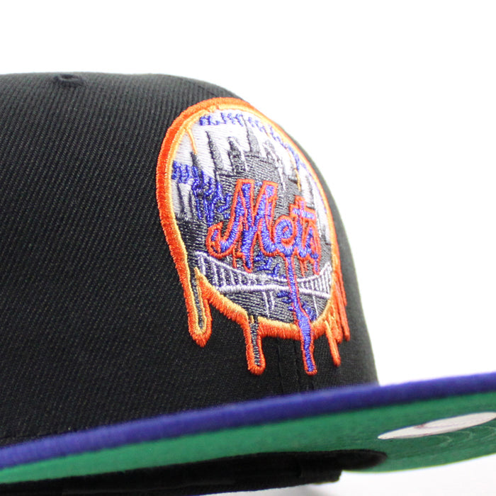 New York ( Drippy Logo )Mets 40th Anniversary New Era 59Fifty Fitted Hat (Black Royal Blue Green Under Brim)