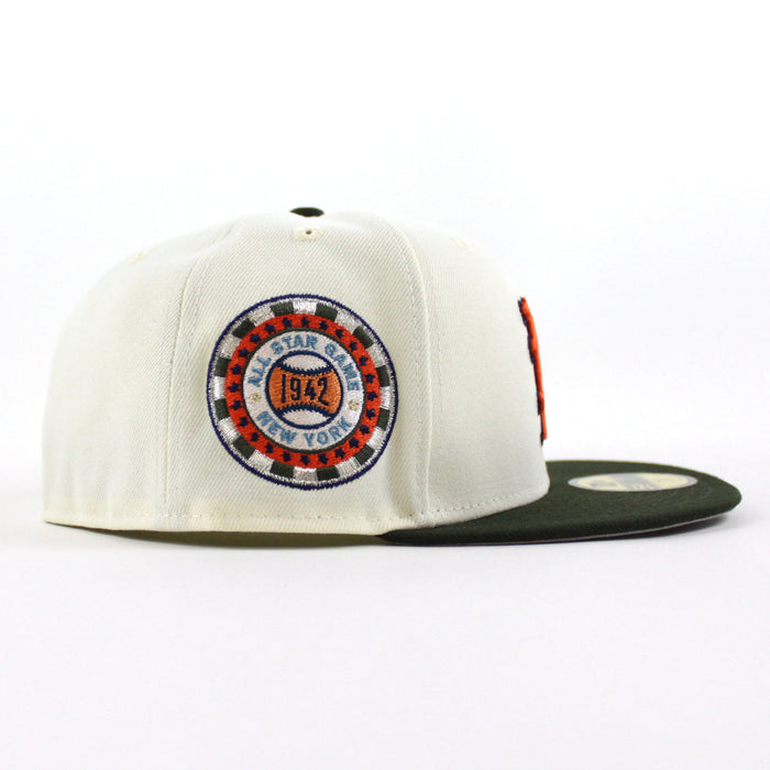 NEW YORK GIANTS 1942 All Star Game 59Fifty New Era Fitted Hat (Chrome White SeaWeed Green Gray Under Brim)