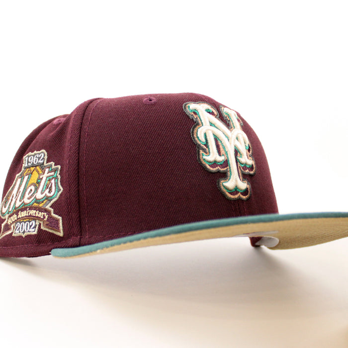 New York Mets 1962 METS 40TH ANNIVERSARY 2002 New Era 59Fifty Fitted Hat (MAROON PINE NEEDLE GREEN KHAKI Under Brim)