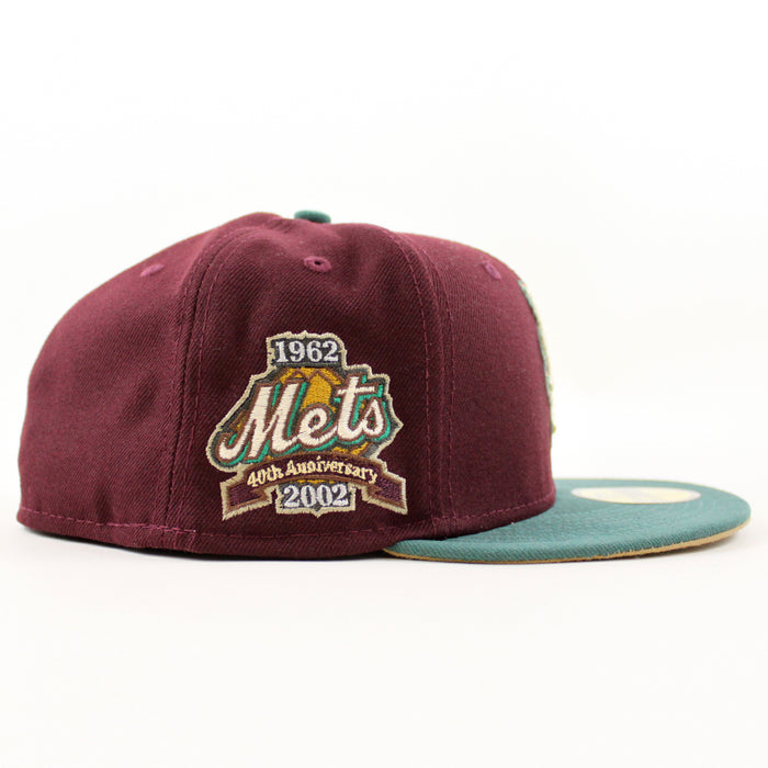 New York Mets 1962 METS 40TH ANNIVERSARY 2002 New Era 59Fifty Fitted Hat (MAROON PINE NEEDLE GREEN KHAKI Under Brim)
