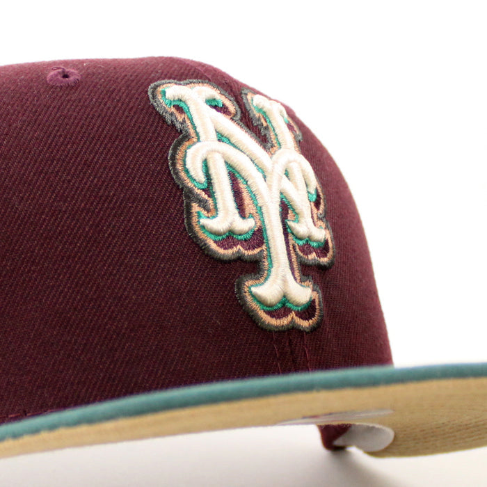 New York Mets 1962 METS 40TH ANNIVERSARY 2002 New Era 59Fifty Fitted Hat (MAROON PINE NEEDLE GREEN KHAKI Under Brim)