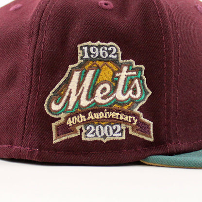 New York Mets 1962 METS 40TH ANNIVERSARY 2002 New Era 59Fifty Fitted Hat (MAROON PINE NEEDLE GREEN KHAKI Under Brim)