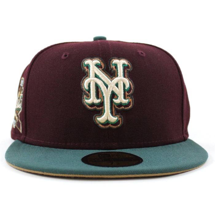 New York Mets 1962 METS 40TH ANNIVERSARY 2002 New Era 59Fifty Fitted Hat (MAROON PINE NEEDLE GREEN KHAKI Under Brim)