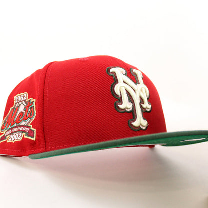 New York Mets 40TH ANNIVERSARY 1962-2002 New Era 59Fifty Fitted Hat (Scarlet Cilantro Green Under Brim)