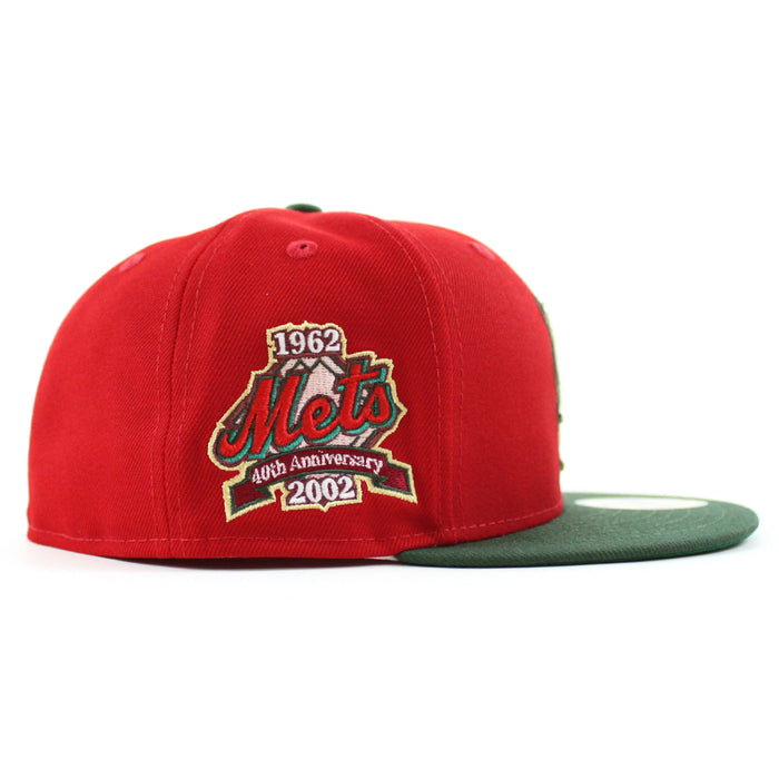 New York Mets 40TH ANNIVERSARY 1962-2002 New Era 59Fifty Fitted Hat (Scarlet Cilantro Green Under Brim)