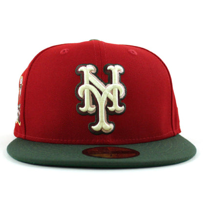 New York Mets 40TH ANNIVERSARY 1962-2002 New Era 59Fifty Fitted Hat (Scarlet Cilantro Green Under Brim)