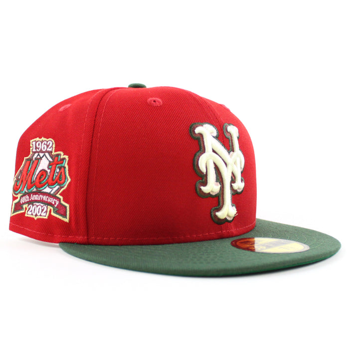 New York Mets 40TH ANNIVERSARY 1962-2002 New Era 59Fifty Fitted Hat (Scarlet Cilantro Green Under Brim)