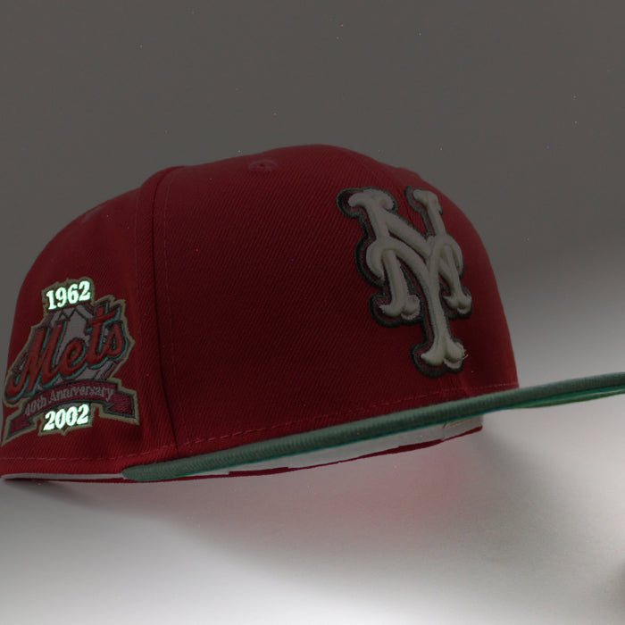 New York Mets 40TH ANNIVERSARY 1962-2002 New Era 59Fifty Fitted Hat (Scarlet Cilantro Green Under Brim)