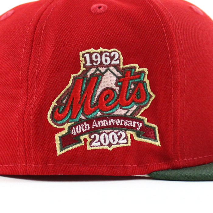 New York Mets 40TH ANNIVERSARY 1962-2002 New Era 59Fifty Fitted Hat (Scarlet Cilantro Green Under Brim)