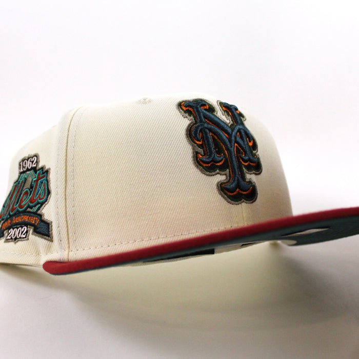 New York Mets 40TH Anniversary New Era 59Fifty Fitted Hat (CHROME WHITE PINOT RED PINE NEEDLE GREEN Under Brim)