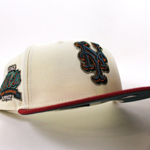 New York Mets 40TH Anniversary New Era 59Fifty Fitted Hat (CHROME WHITE PINOT RED PINE NEEDLE GREEN Under Brim)