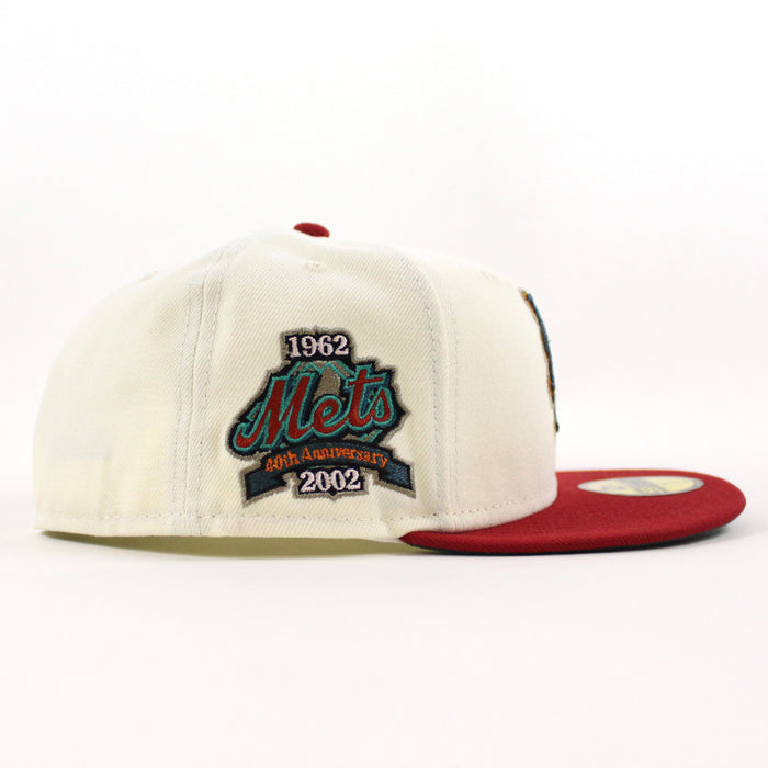 New York Mets 40TH Anniversary New Era 59Fifty Fitted Hat (CHROME WHITE PINOT RED PINE NEEDLE GREEN Under Brim)