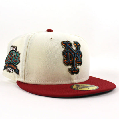 New York Mets 40TH Anniversary New Era 59Fifty Fitted Hat (CHROME WHITE PINOT RED PINE NEEDLE GREEN Under Brim)