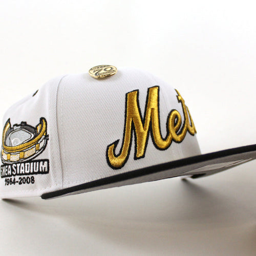 New York Mets 5950 Days Shea Stadium New Era 59Fifty Fitted Hat (White Gold Black Gray Under Brim)