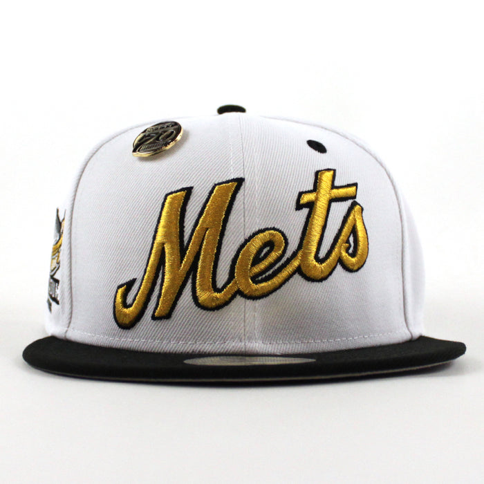 New York Mets 5950 Days Shea Stadium New Era 59Fifty Fitted Hat (White Gold Black Gray Under Brim)