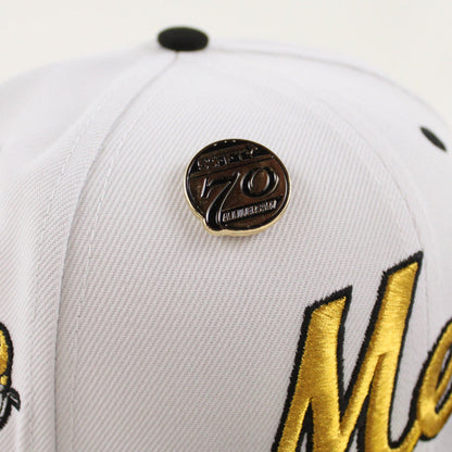 New York Mets 5950 Days Shea Stadium New Era 59Fifty Fitted Hat (White Gold Black Gray Under Brim)