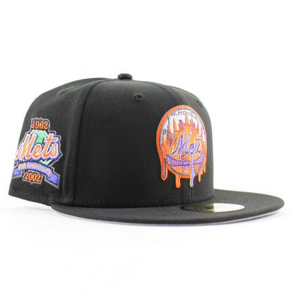 New York Mets (Drippy Logo) 25th Anniversary New Era 59Fifty Fitted Hat (Black Gray Under Brim)