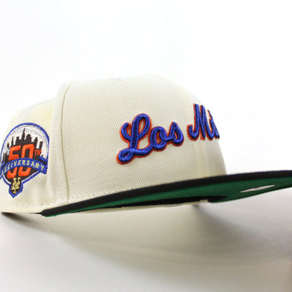 New York Mets (Los Mets) 50TH Anniversary New Era 59Fifty Fitted Hat (CHROME WHITE Black GREEN Under Brim)