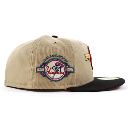 New York Yankees 100 Years New Era 59Fifty Fitted Hat (GITD KHAKI BURNT WOOD SCARLET Under Brim)