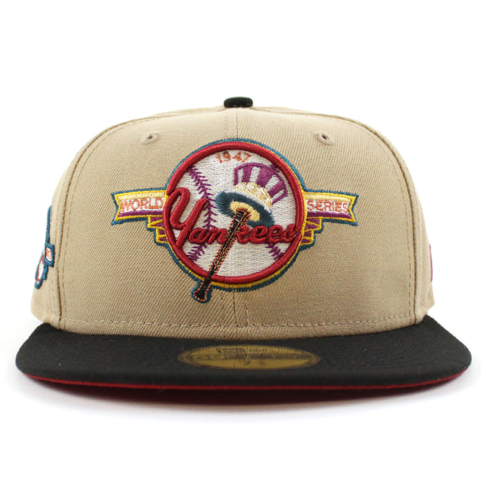 New York Yankees 100 Years New Era 59Fifty Fitted Hat (GITD KHAKI BURNT WOOD SCARLET Under Brim)