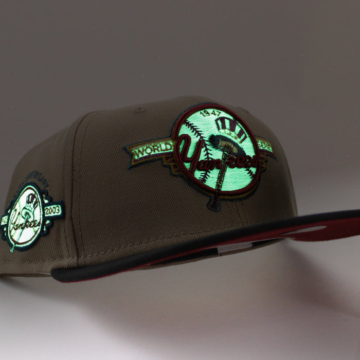 New York Yankees 100 Years New Era 59Fifty Fitted Hat (GITD KHAKI BURNT WOOD SCARLET Under Brim)