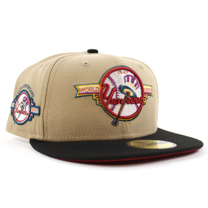 New York Yankees 100 Years New Era 59Fifty Fitted Hat (GITD KHAKI BURNT WOOD SCARLET Under Brim)