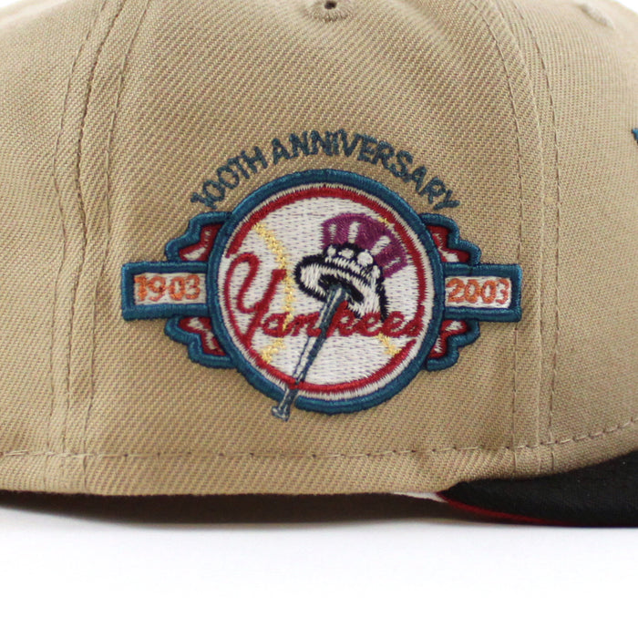 New York Yankees 100 Years New Era 59Fifty Fitted Hat (GITD KHAKI BURNT WOOD SCARLET Under Brim)