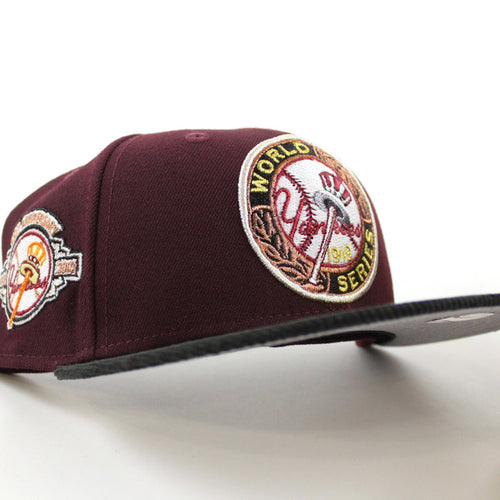 New York Yankees 1949 World Series 100TH ANNIVERSARY New Era 59Fifty Fitted Hat (Maroon Corduroy Gray Under Brim)